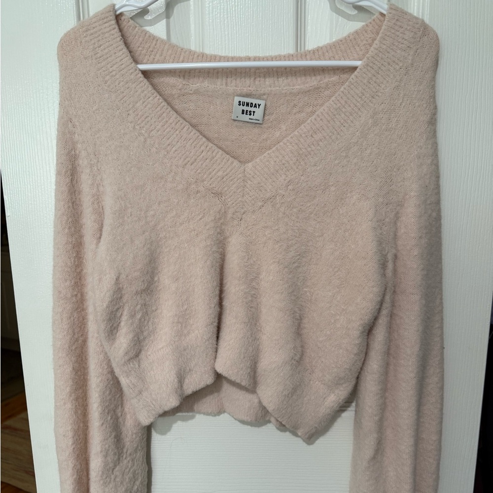 Aritzia Sunday Best Pink V-Neck Sweater